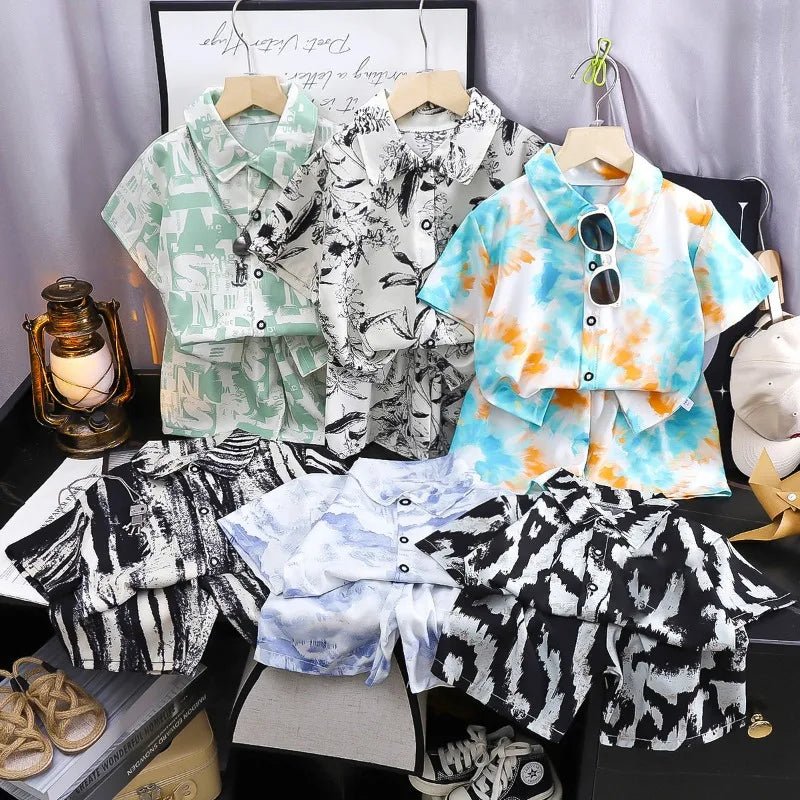 Childrens Summer Beach Outfit Boys Short Sleeve Shirt and Shorts Two Piece Set Casual Baby Clothes Toddler Clothing - Boys