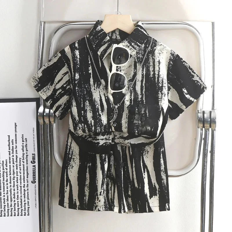 Childrens Summer Beach Outfit Boys Short Sleeve Shirt and Shorts Two Piece Set Casual Baby Clothes Toddler Clothing - Boys
