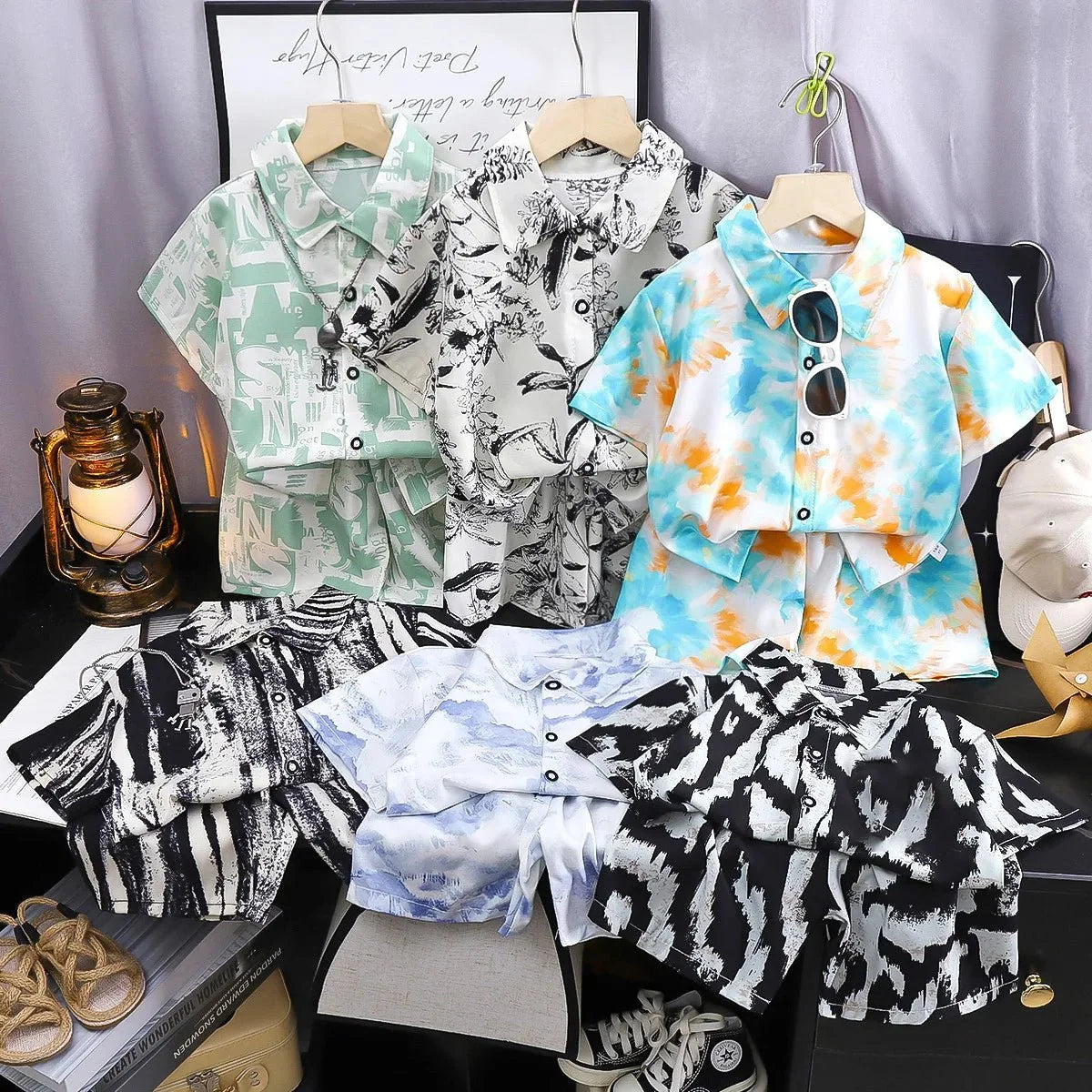 Childrens Summer Beach Outfit Boys Short Sleeve Shirt and Shorts Two Piece Set Casual Baby Clothes Toddler Clothing - Boys