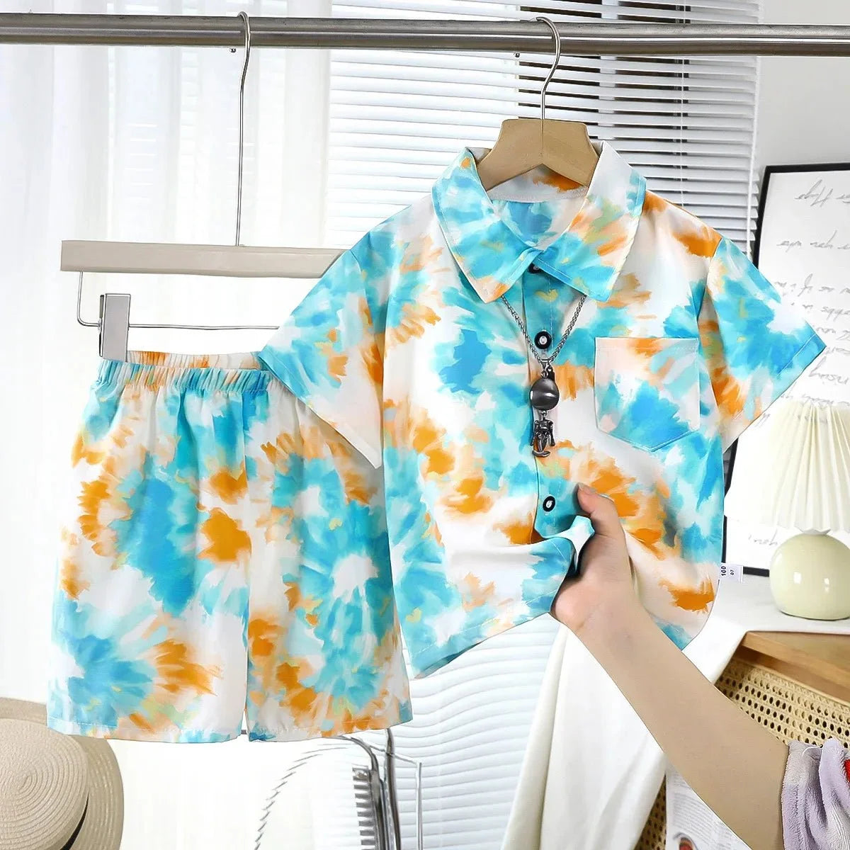 Childrens Summer Beach Outfit Boys Short Sleeve Shirt and Shorts Two Piece Set Casual Baby Clothes Toddler Clothing - Boys