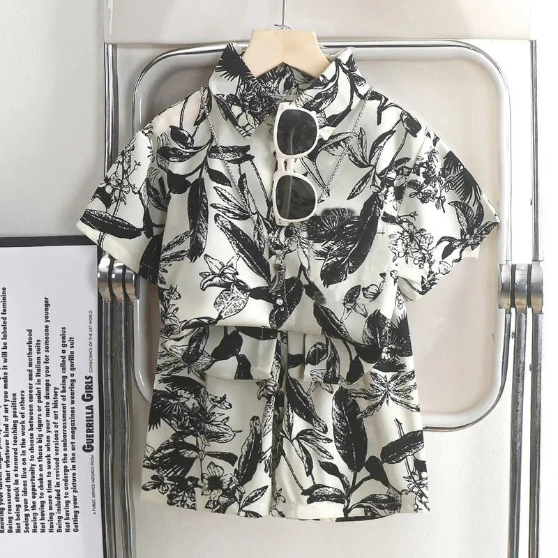 Childrens Summer Beach Outfit Boys Short Sleeve Shirt and Shorts Two Piece Set Casual Baby Clothes Toddler Clothing - Boys