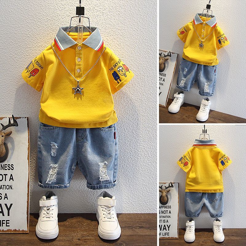 Children Summer Clothes - Children's Summer Clothes Short-Sleeved Jeans Two-Piece Trendy Set - T-shirt Set - Baby's World