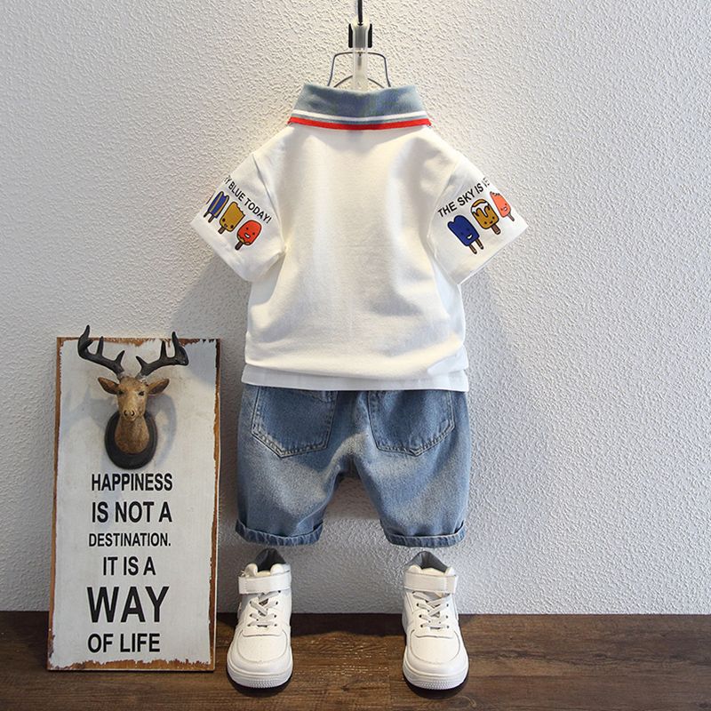 Children Summer Clothes - Children's Summer Clothes Short-Sleeved Jeans Two-Piece Trendy Set - T-shirt Set - Baby's World