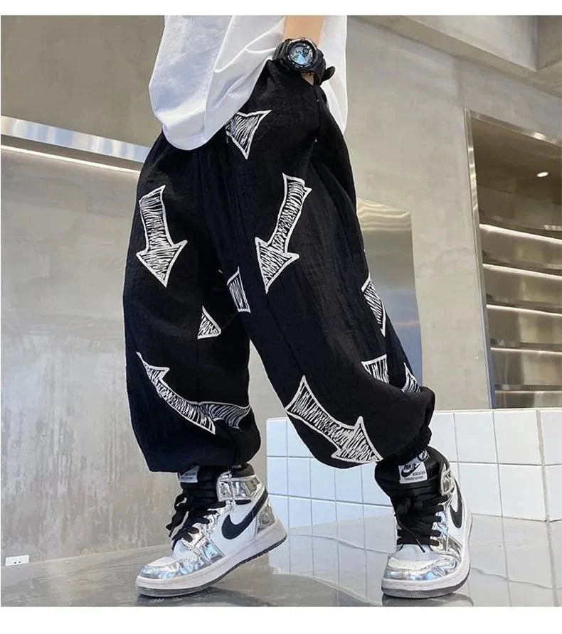 Children Summer Set - Children's Summer Set Korean Version Boy Hip Hop Loose Short Sleeve T-shirt Casual Mosquito Pants