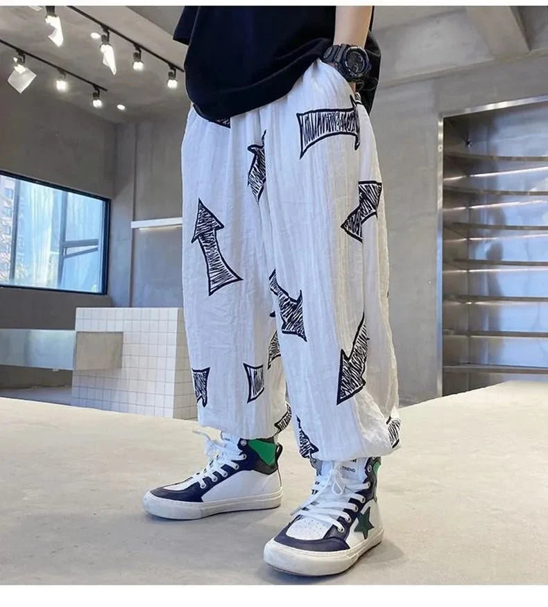 Children Summer Set - Children's Summer Set Korean Version Boy Hip Hop Loose Short Sleeve T-shirt Casual Mosquito Pants