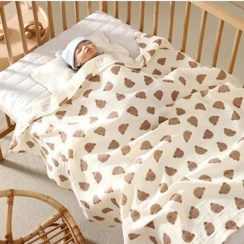 Cotton Baby Blanket Soft Breathable Cover Blanket for Infant Skin-friendly Bear Printed Nap Sleeping Rug Dormitory - BaBy's World