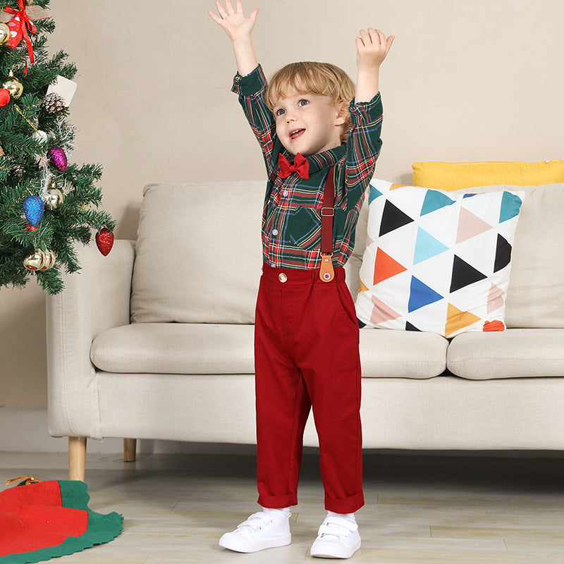 Boy Fashionable Suit Plaid Shirt Outfit - Boys Summer & Party Dresses - Baby's World