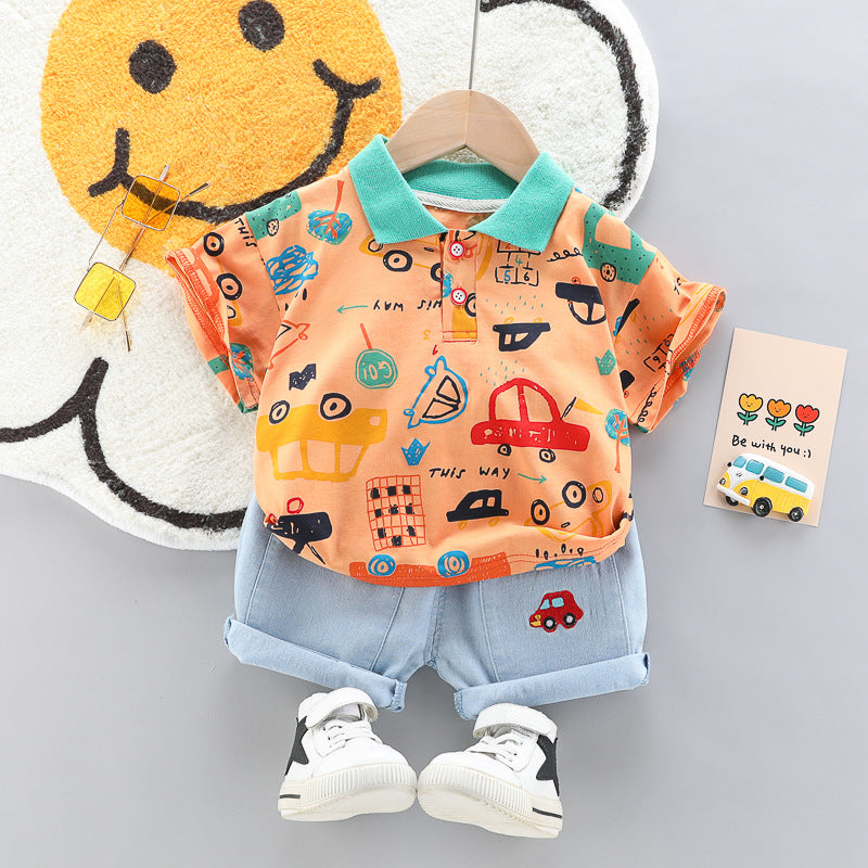 Boys And Girls Car Pattern Two-piece Summer Casual Clothes Baby - Boys Summer & Party Dresses - Baby's World (view 8)
