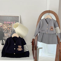 Children's College Popular Cardigan Skirt Two-piece Set Bear