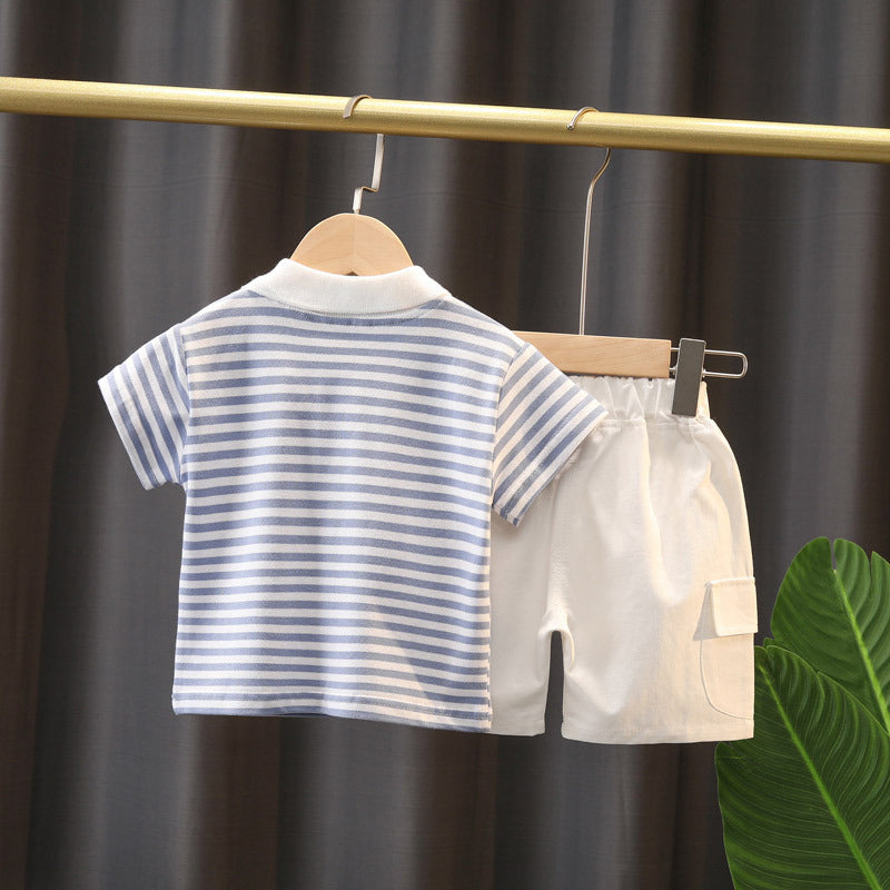 Boys Summer Cute - Boys' Summer Cute Stripes Solid Color Short-sleeved Shorts Two-piece Set - Boys Summer & Party Dresses