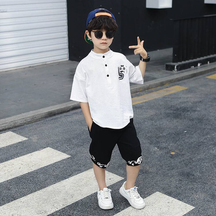 Children Summer Clothes - Children's Summer Clothes National Style Tang Suit - T-shirt Set - Baby's World (view 2)