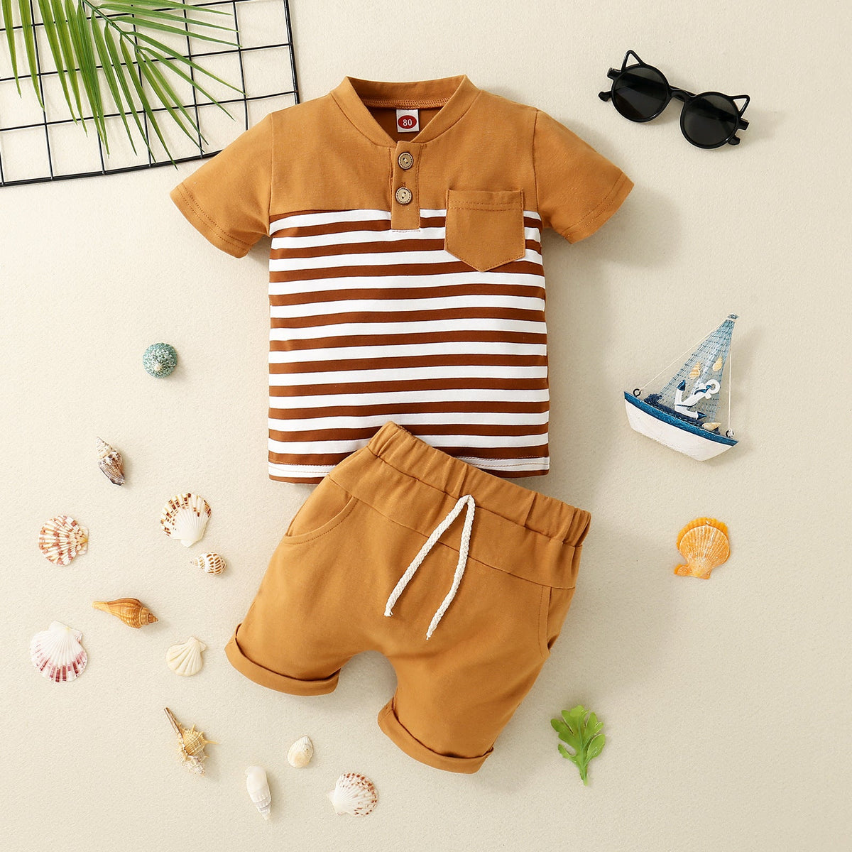 Boys Open Collar - Boys' Open Collar Solid Color Stitching Short-sleeved Shorts Two-piece Set - Boys Summer & Party Dresses