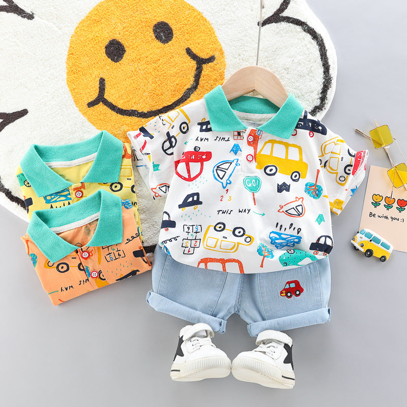 Boys And Girls Car Pattern Two-piece Summer Casual Clothes Baby - Boys Summer & Party Dresses - Baby's World