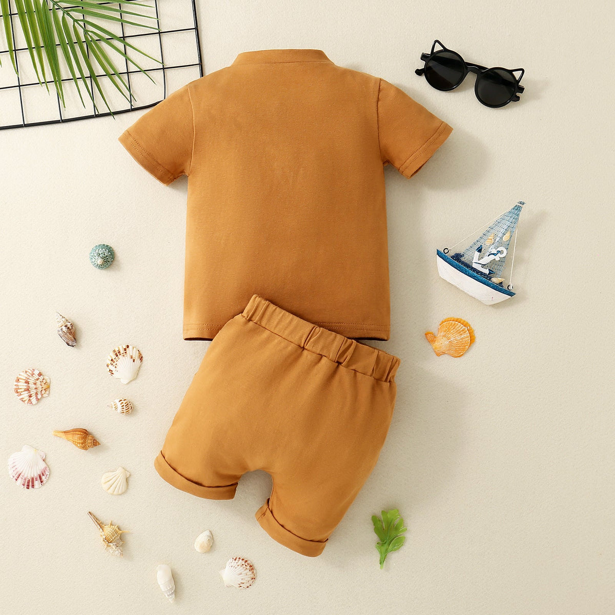 Boys Open Collar - Boys' Open Collar Solid Color Stitching Short-sleeved Shorts Two-piece Set - Boys Summer & Party Dresses