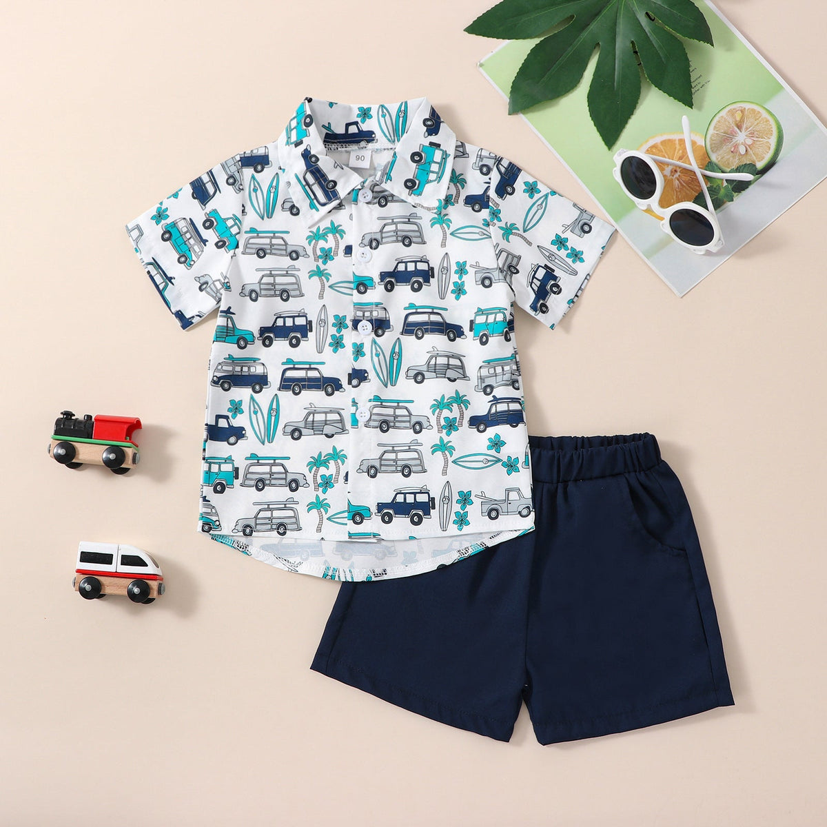 Boys Hawaiian Summer Outfit – Printed Shirt & Shorts Set - Boys Summer & Party Dresses - Baby's World (view 9)