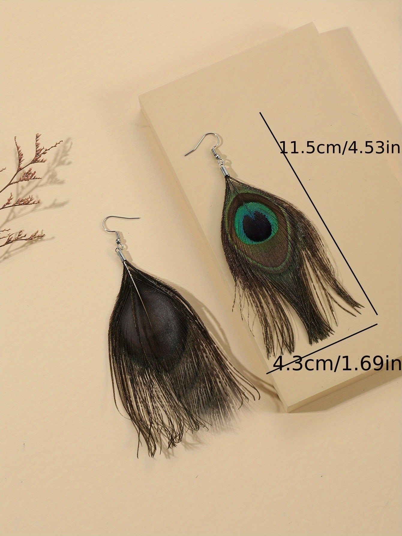 Vintage Bohemian Green Tassel Earrings with Imitation Peacock Feathers - Long Drop Earrings for Women's Dress Accessories