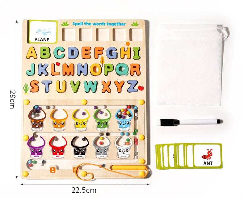 Wooden children's magnetic pen cognitive counting and spelling board ball educational toys