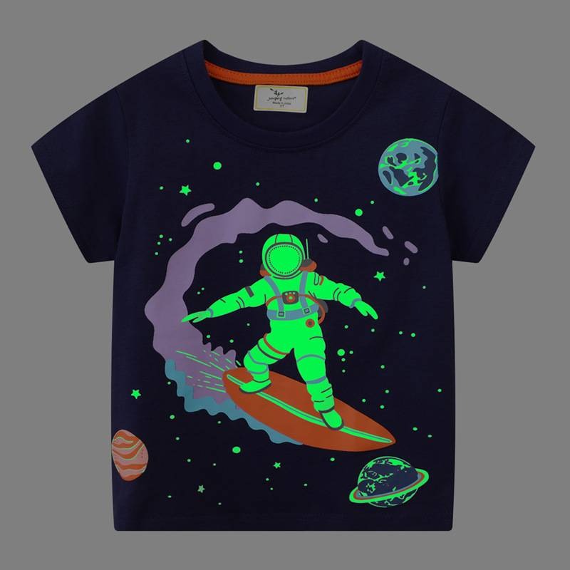New arrival boys' T-shirt knitted cartoon glow-in-the-dark astronaut short-sleeved T-shirt