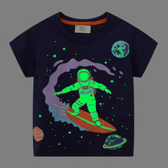 New arrival boys' T-shirt knitted cartoon glow-in-the-dark astronaut short-sleeved T-shirt