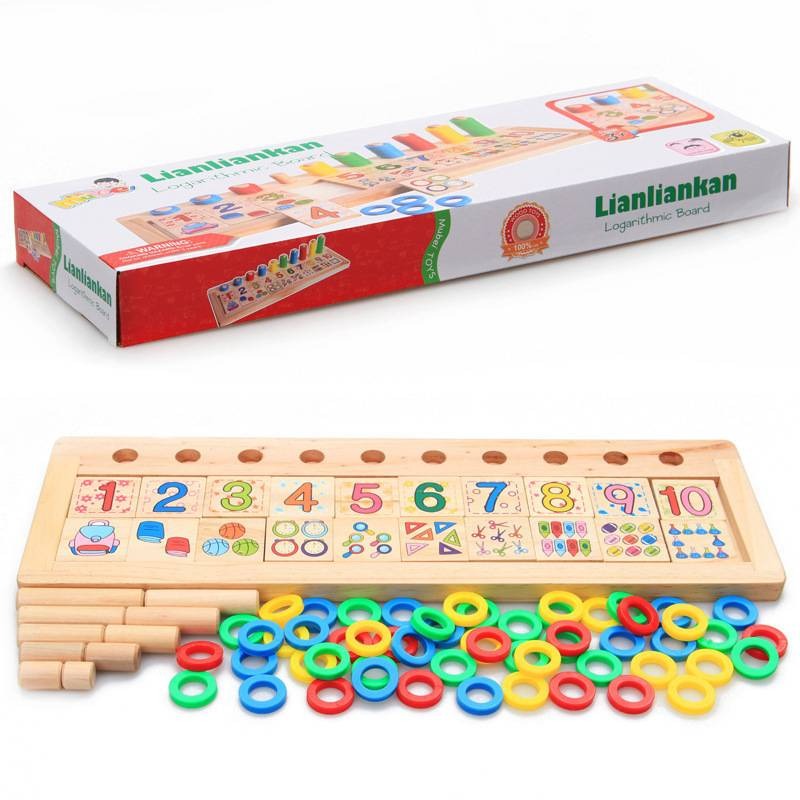 Wooden teaching logarithmic board children's early education rainbow donut early education teaching toy