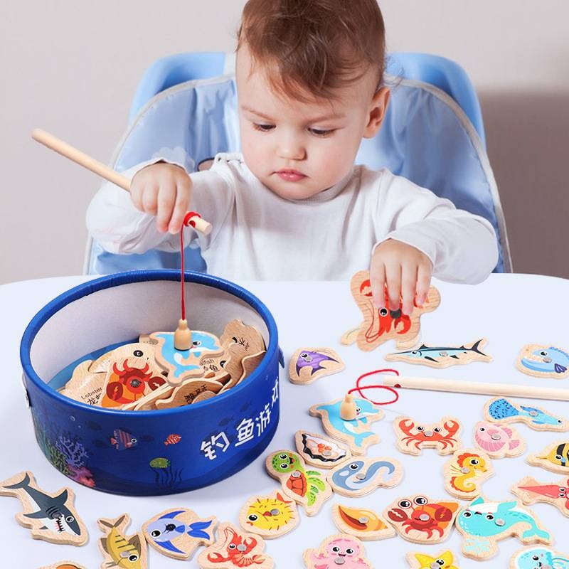 Magnetic Wooden Bucket Ocean Fishing Toy Children's Early Educational toy