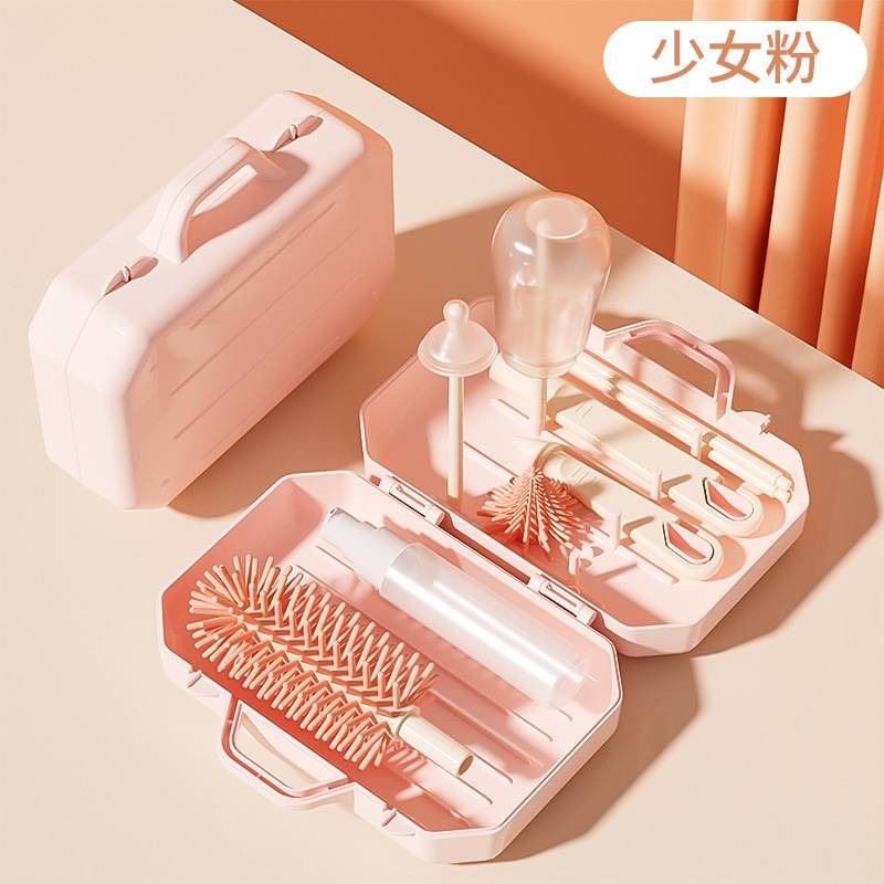 Bottle Brush Set Portable Multifunctional Silicone Bottle Cleaning Brush with Storage Drain Rack Nipple Straw Brush