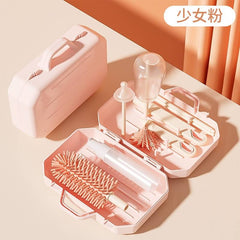Bottle Brush Set Portable Multifunctional Silicone Bottle Cleaning Brush with Storage Drain Rack Nipple Straw Brush