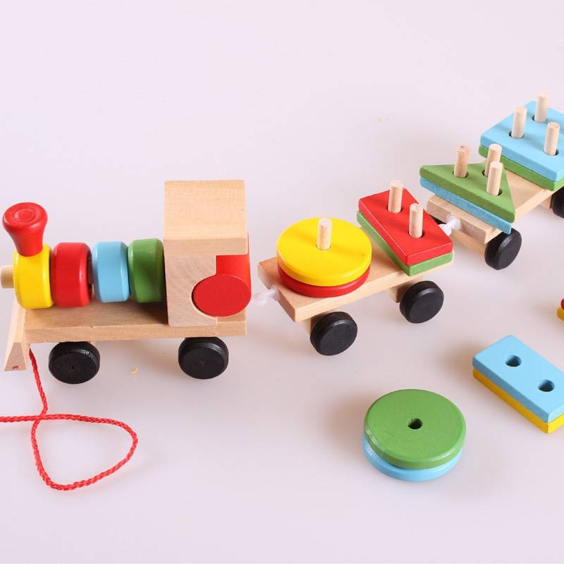 Wooden three-section shape tractor toy children's educational building blocks