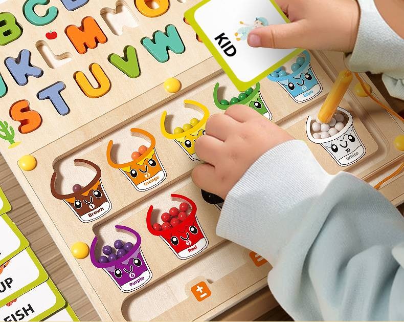Wooden children's magnetic pen cognitive counting and spelling board ball educational toys
