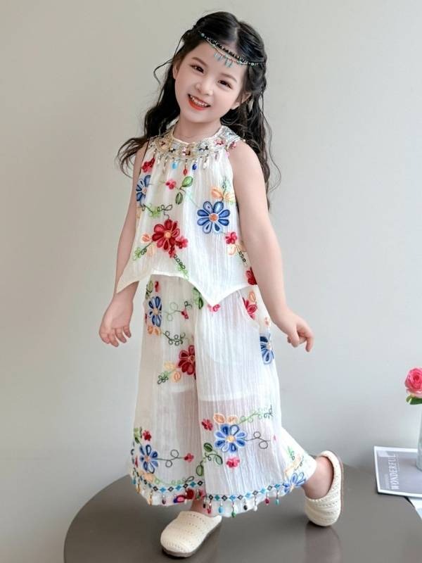 New Style Summer Vest Set for Girls, Thin Summer Clothes for Baby Girls