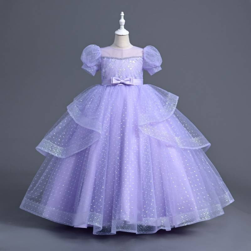 summer short-sleeved girl Wedding Dress Dmall Host banquet Princess Dress Girls Dress