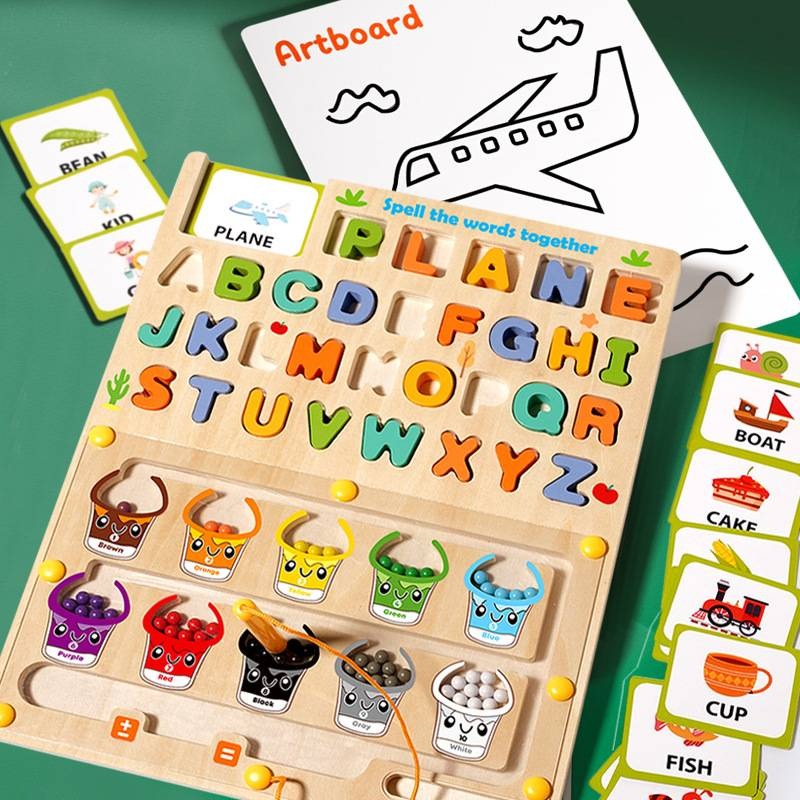 Wooden children's magnetic pen cognitive counting and spelling board ball educational toys