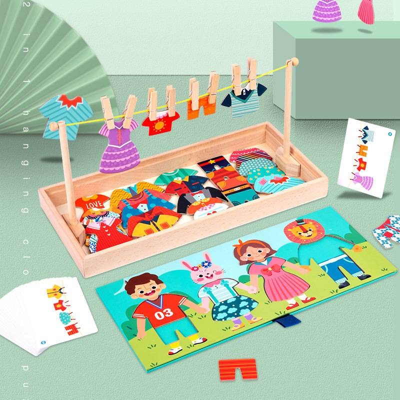 Montessori early childhood education fun dress-up puzzle ever-changing socks drying game