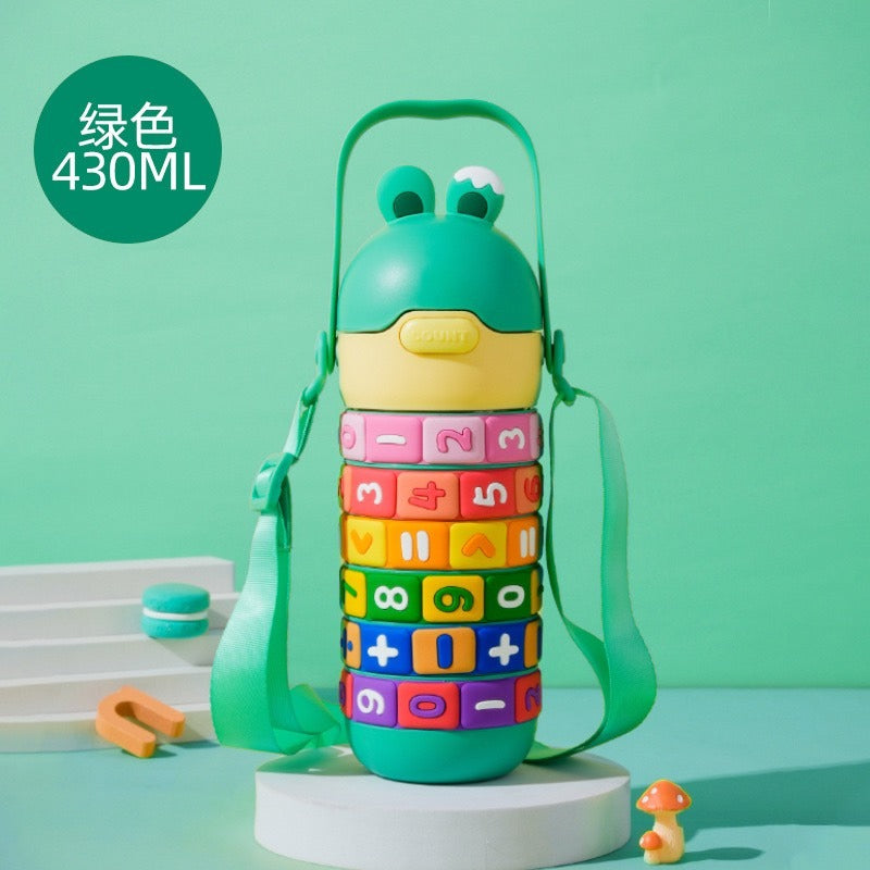 Children's Creative Puzzle Insulated Anti-fall Portable Cartoon Straw water pot 430ml