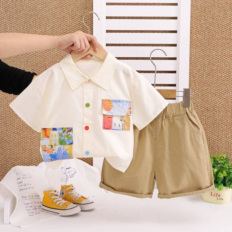 New Style Stylish Summer Short-Sleeve Set for Boys - Handsome Two-Piece Children's Shirt Set