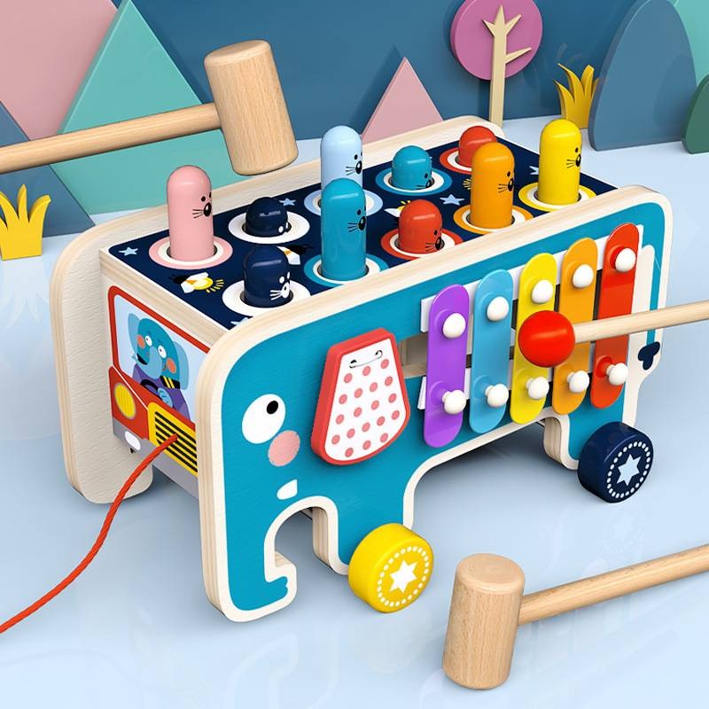 Wooden elephant whack-a-mole children's early educational toy