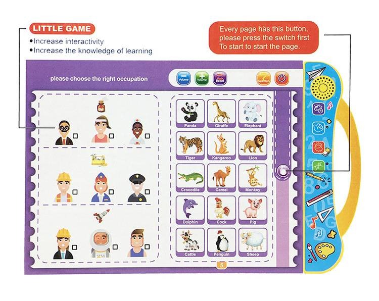 Intelligence E-Book for Kids Learning Book with Sound Musical Learning Study Book