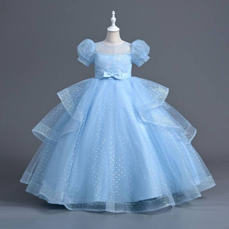 summer short-sleeved girl Wedding Dress Dmall Host banquet Princess Dress Girls Dress