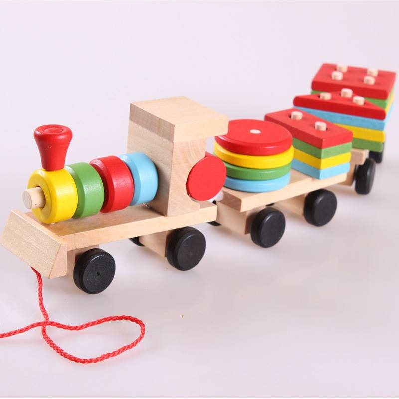 Wooden three-section shape tractor toy children's educational building blocks