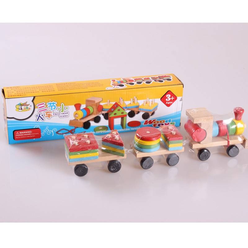 Wooden three-section shape tractor toy children's educational building blocks