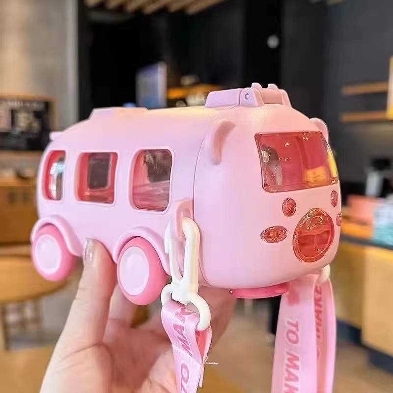 Bus Design Children's Straw Cup, Tritan Cute Plastic water pot