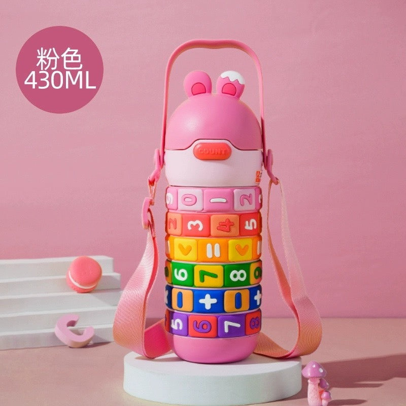 Children's Creative Puzzle Insulated Anti-fall Portable Cartoon Straw water pot 430ml
