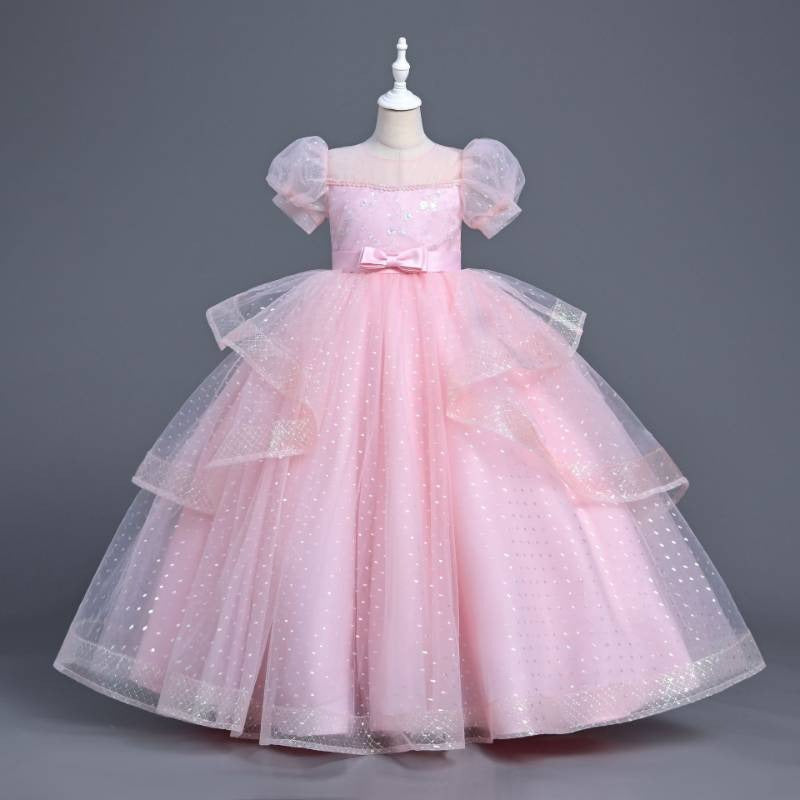 summer short-sleeved girl Wedding Dress Dmall Host banquet Princess Dress Girls Dress