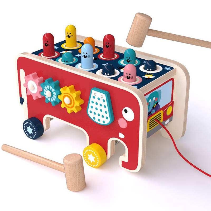 Wooden elephant whack-a-mole children's early educational toy
