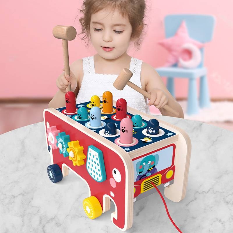 Wooden elephant whack-a-mole children's early educational toy