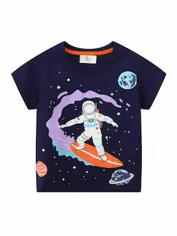 New arrival boys' T-shirt knitted cartoon glow-in-the-dark astronaut short-sleeved T-shirt