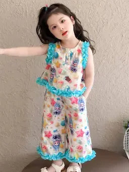 New Style Summer Vest Set for Girls, Thin Summer Clothes for Baby Girls