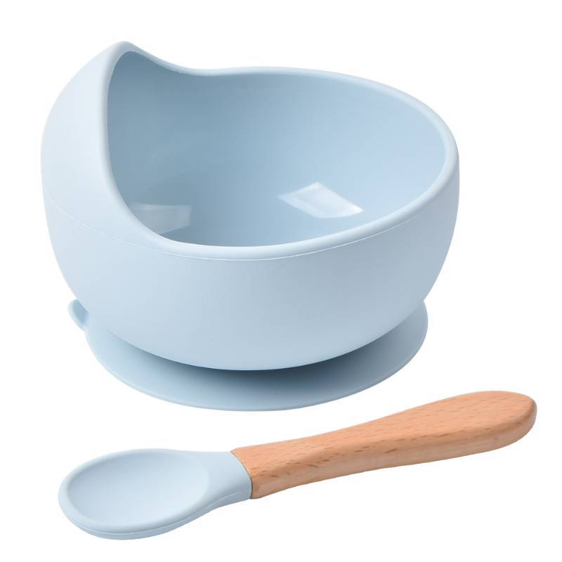 2Pcs Baby Silicone BPA free feeding Plate Bowl+Spoon
