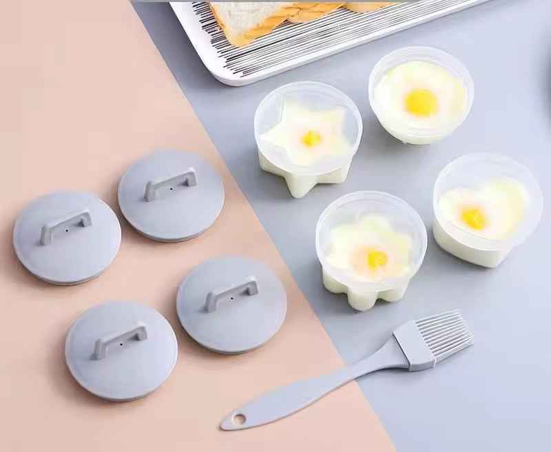 Egg boiler, pudding maker, egg decorating mold for baby attraction (4pcs mold & one pcs brush set)