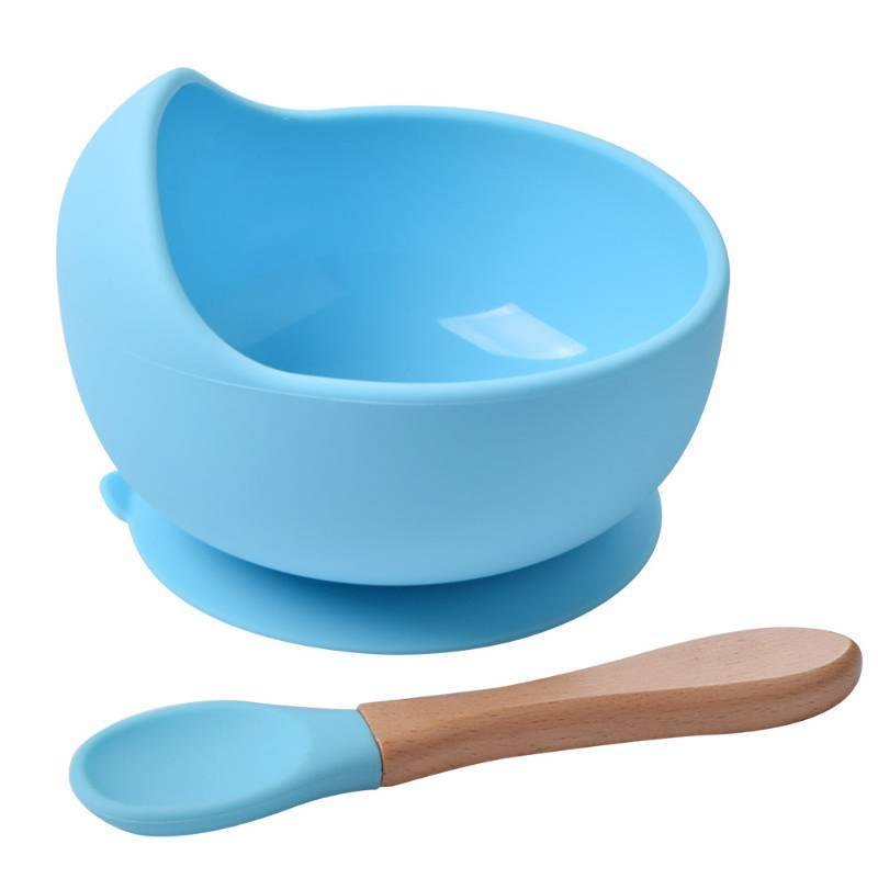 2Pcs Baby Silicone BPA free feeding Plate Bowl+Spoon